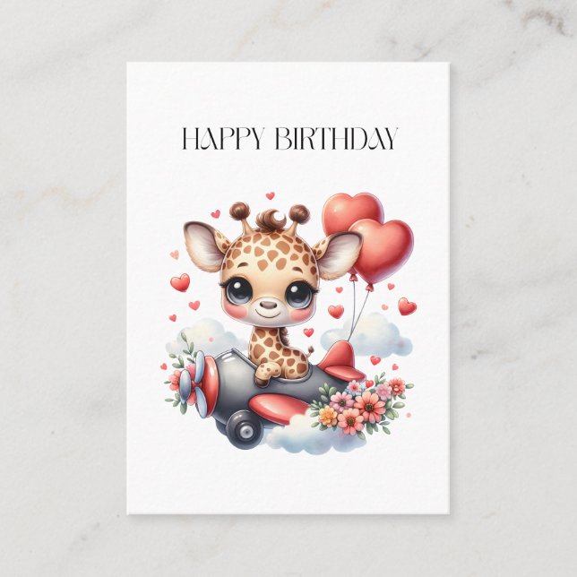 Giraffe Pilot Birthday Business Card (Front)