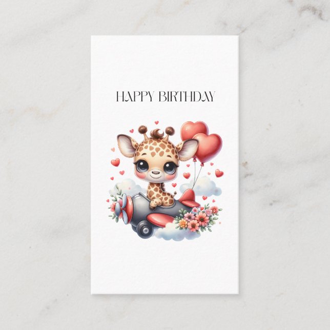 Giraffe Pilot Birthday Business Card (Front)