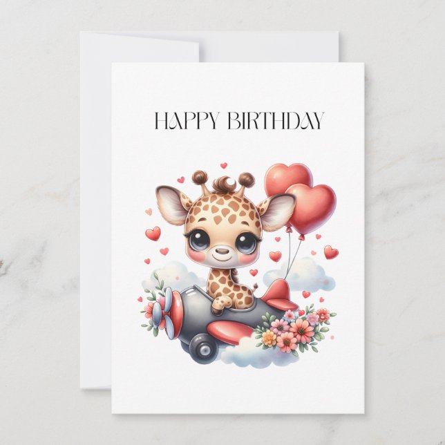 Giraffe Pilot Birthday Invitation (Front)