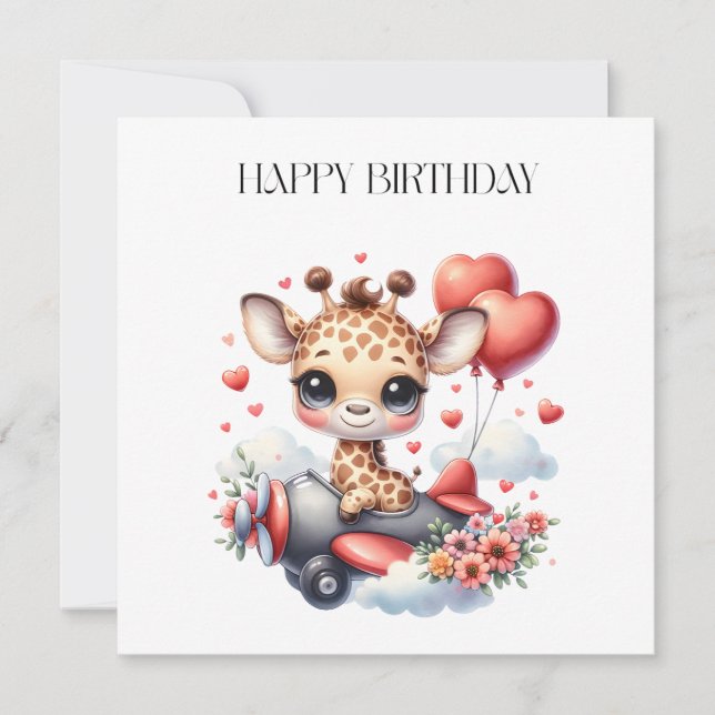 Giraffe Pilot Birthday Invitation (Front)
