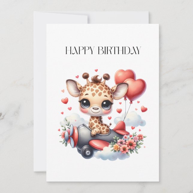 Giraffe Pilot Birthday Invitation (Front)