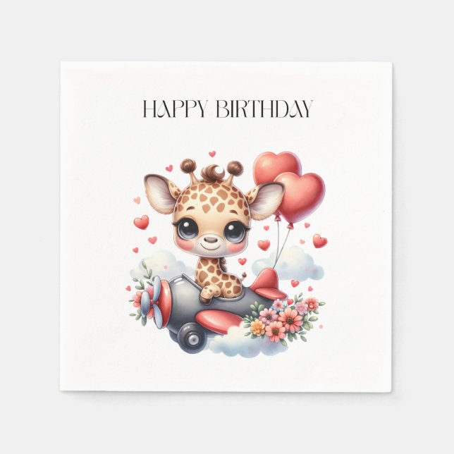 Giraffe Pilot Birthday Napkin (Front)