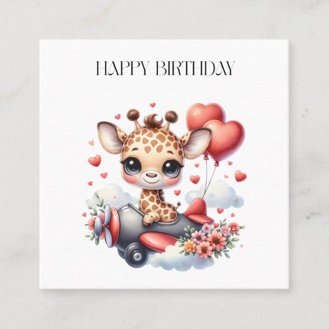 Giraffe Pilot Birthday Square Business Card (Front)