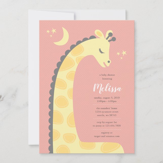 Giraffe Pink Background Baby Shower Invitation (Front)
