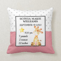 Giraffe Pink Birth Stats Baby Announcement Girl