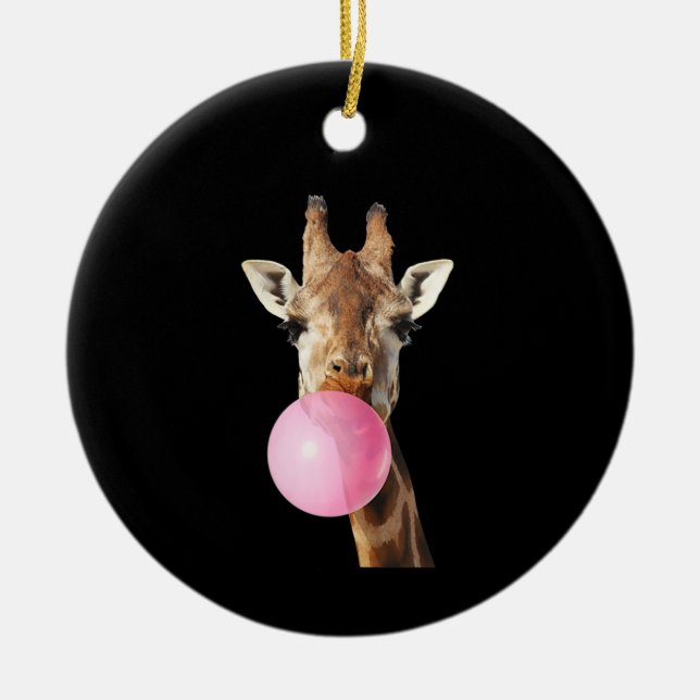  Giraffe Pink Bubble Gum Cute Funny Animal Lover  Ceramic Tree Decoration (Front)