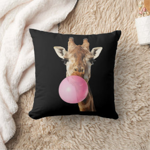 Giraffe Pink Bubble Gum Cute Funny Animal Lover Cushion