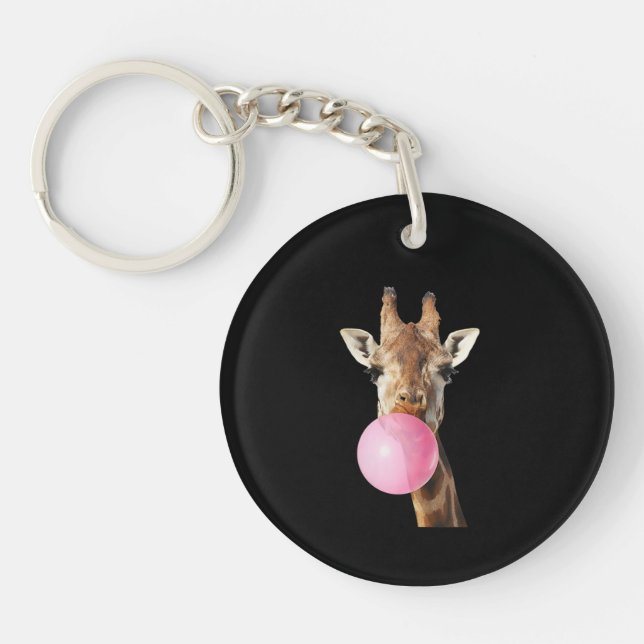  Giraffe Pink Bubble Gum Cute Funny Animal Lover  Key Ring (Front)
