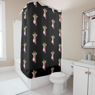  Giraffe Pink Bubble Gum Cute Funny Animal Lover  Shower Curtain