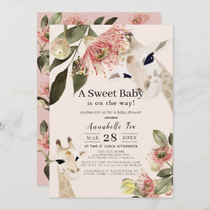 Giraffe Pink Floral Girl Baby Shower Invitation