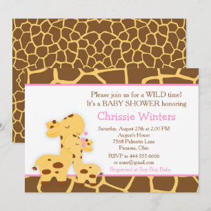 Giraffe Pink Girl Baby Party Shower Invitation