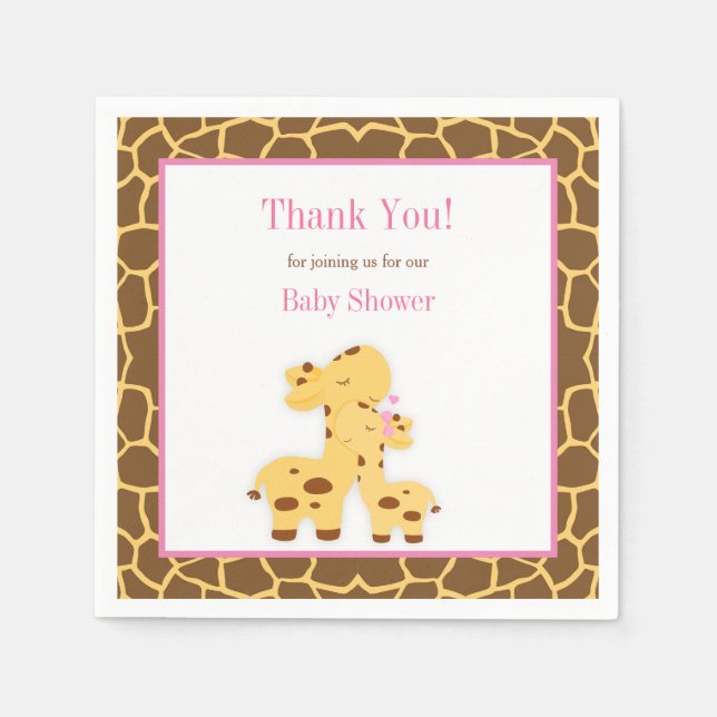 Giraffe Pink Girl Baby Shower Paper Napkin (Front)