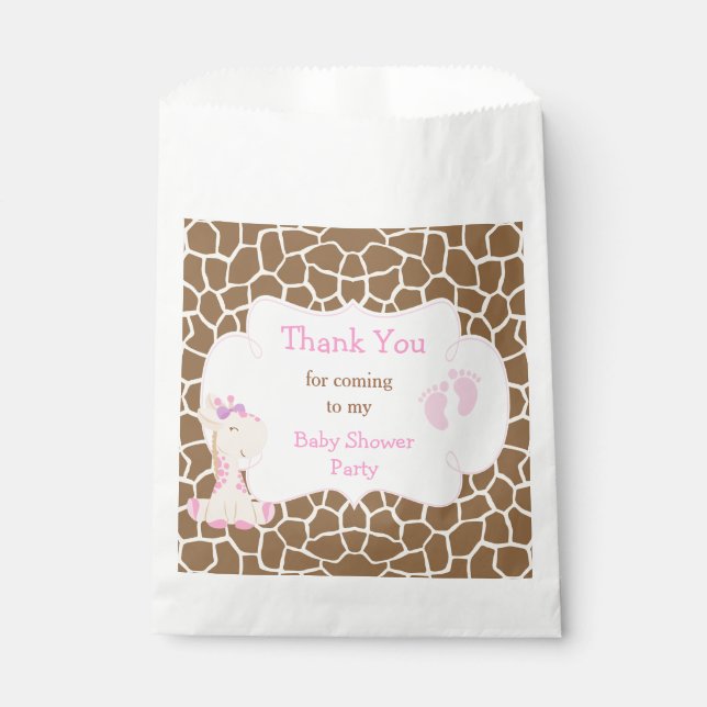 Giraffe Pink Girl Baby Shower Party Favour Bags (Front)