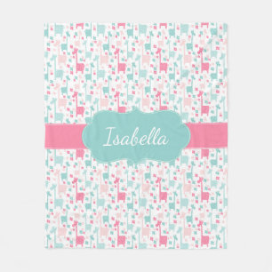 Giraffe Pink Mint Aqua Teal Fleece Blanket