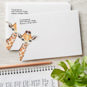 Giraffe Pink Safari Baby Shower Return Address Envelope