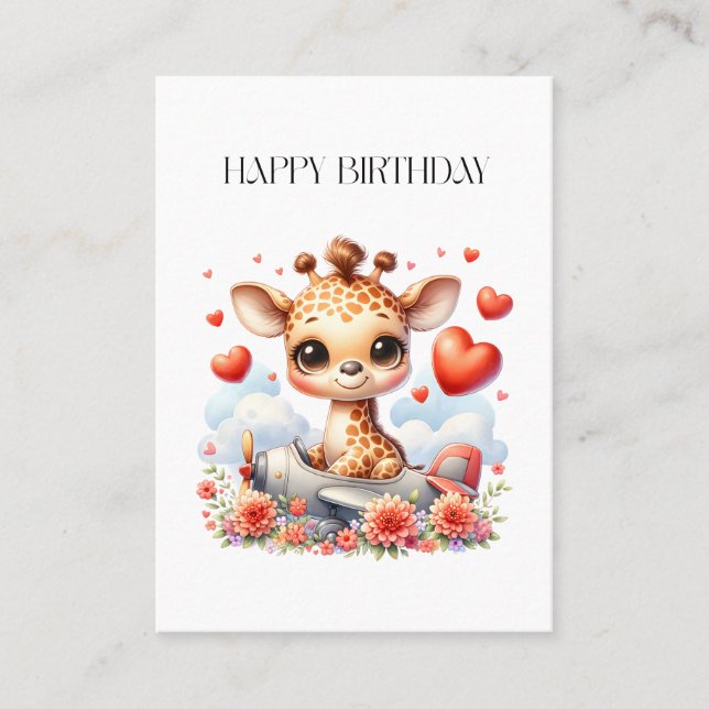 Giraffe Plane Birthday Business Card (Front)