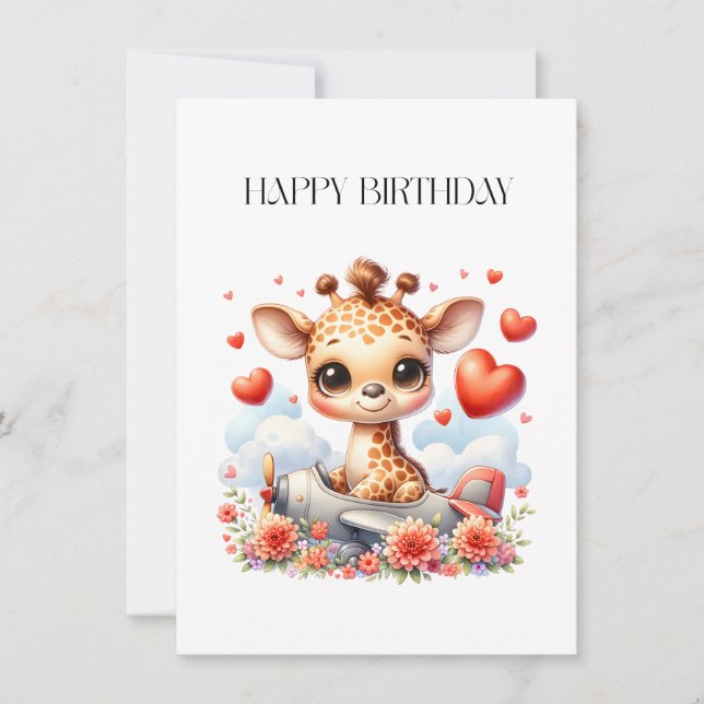Giraffe Plane Birthday Card (Front)