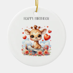 Giraffe Plane Birthday Ceramic Tree Decoration