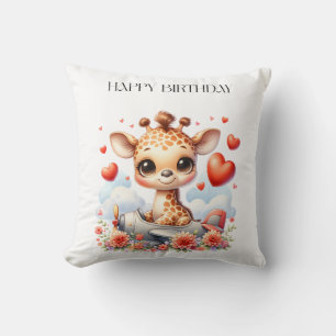 Giraffe Plane Birthday Cushion