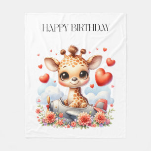 Giraffe Plane Birthday Fleece Blanket