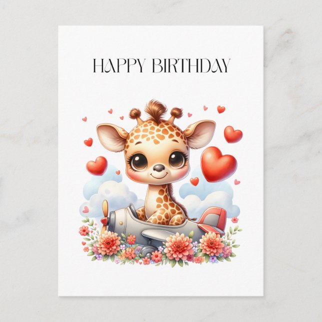 Giraffe Plane Birthday Holiday Postcard (Front)