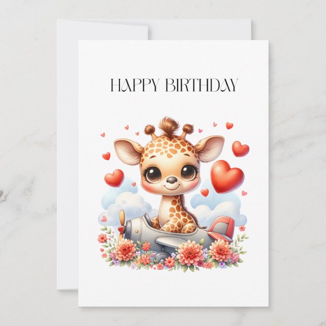 Giraffe Plane Birthday Invitation (Front)