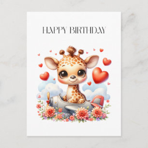 Giraffe Plane Birthday Invitation Postcard