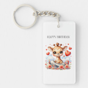 Giraffe Plane Birthday Key Ring