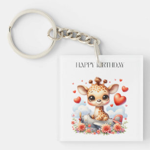 Giraffe Plane Birthday Key Ring
