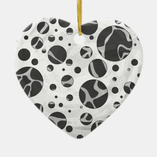 Giraffe Polka Dot Black and Light Grey Print Ceramic Tree Decoration