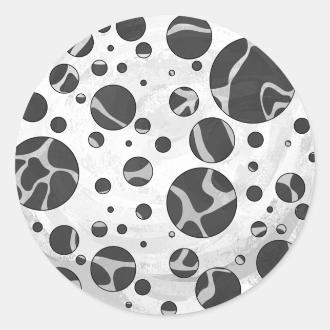 Giraffe Polka Dot Black and Light Grey Print Classic Round Sticker (Front)
