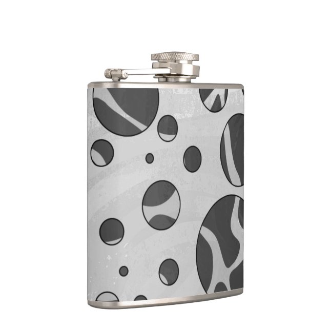 Giraffe Polka Dot Black and Light Grey Print Hip Flask (Right)