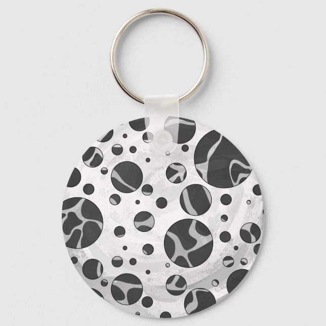 Giraffe Polka Dot Black and Light Grey Print Key Ring (Front)