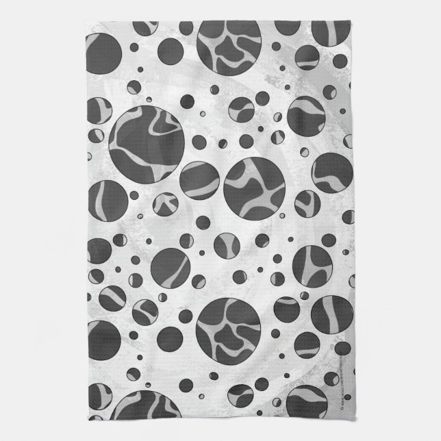 Giraffe Polka Dot Black and Light Grey Print Tea Towel (Vertical)