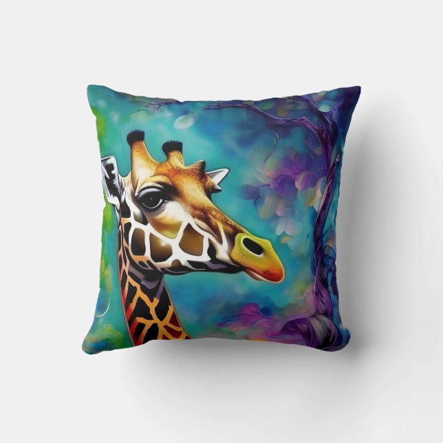 Giraffe Portrait Colourful Cushion (Back)