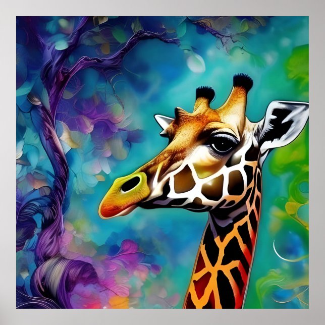 Giraffe Portrait Colourful Poster (Front)