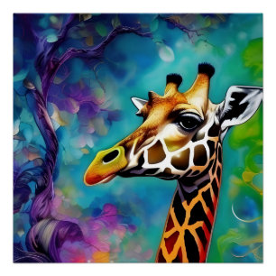 Giraffe Portrait Colourful Poster
