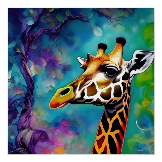 Giraffe Portrait Colourful Poster (Front)