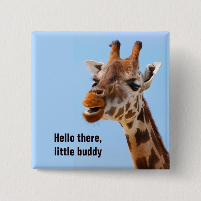 Giraffe Portrait customisable text button (Front)