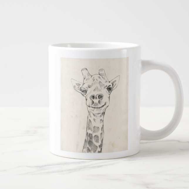 Giraffe Portrait Sketch Large Coffee Mug (Right)