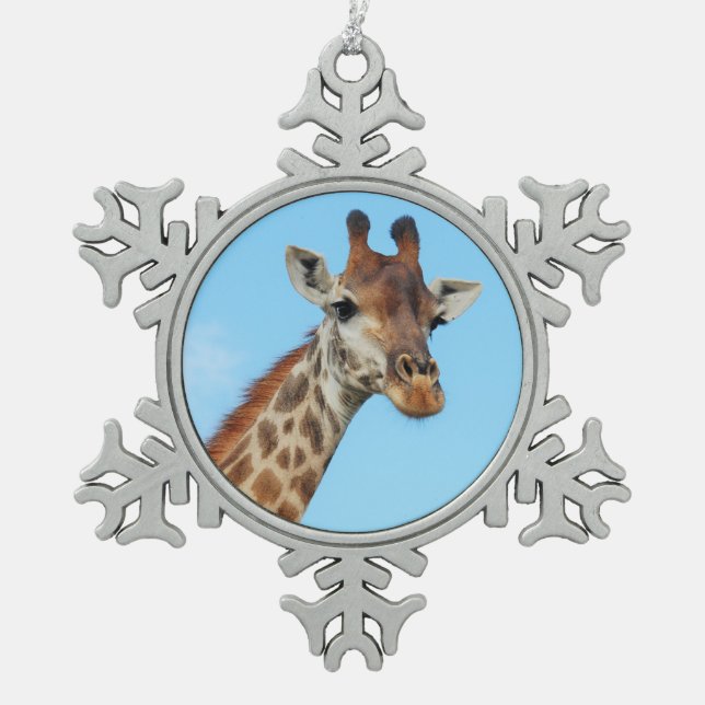 Giraffe portrait snowflake pewter christmas ornament (Front)