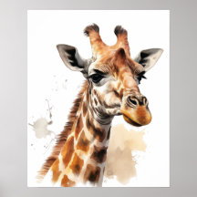 Giraffe Portrait Watercolor Poster