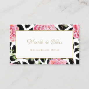Giraffe Print and Pink Floral Beauty Boutique Business Card