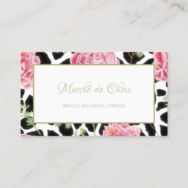 Giraffe Print and Pink Floral Beauty Boutique Business Card (Front)