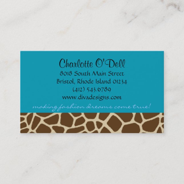 giraffe print blue business card (Front)
