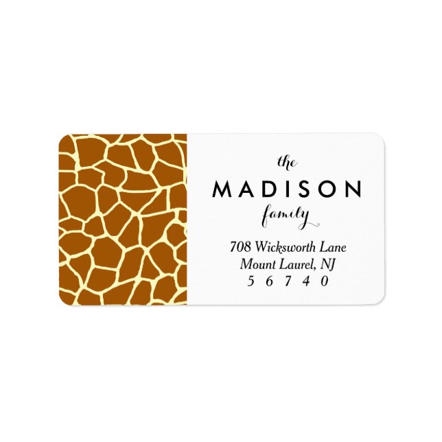 Giraffe Print Classic Brown Yellow Animal Pattern Label (Front)