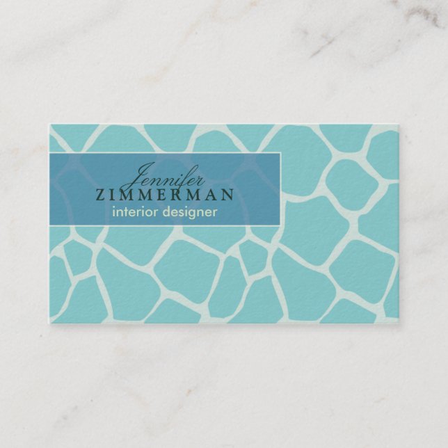 Giraffe Print Designer Business Card :: Aqua (Front)