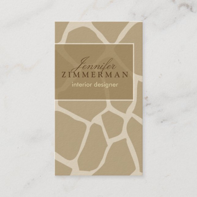 Giraffe Print Designer Business Card :: Beige (Front)