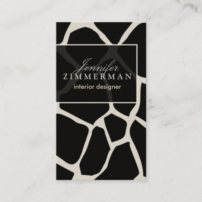 Giraffe Print Designer Business Card :: Black (Front)