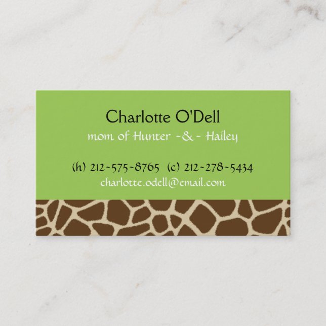 giraffe print green mummy card (Front)